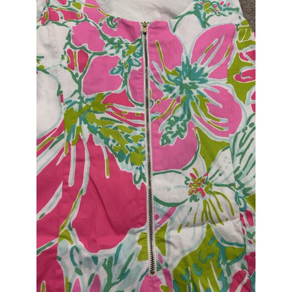 LILLY PULITZER Pink White Tropical Floral Print 100% Cotton Cathy Shift Dress 12 - Picture 9 of 9